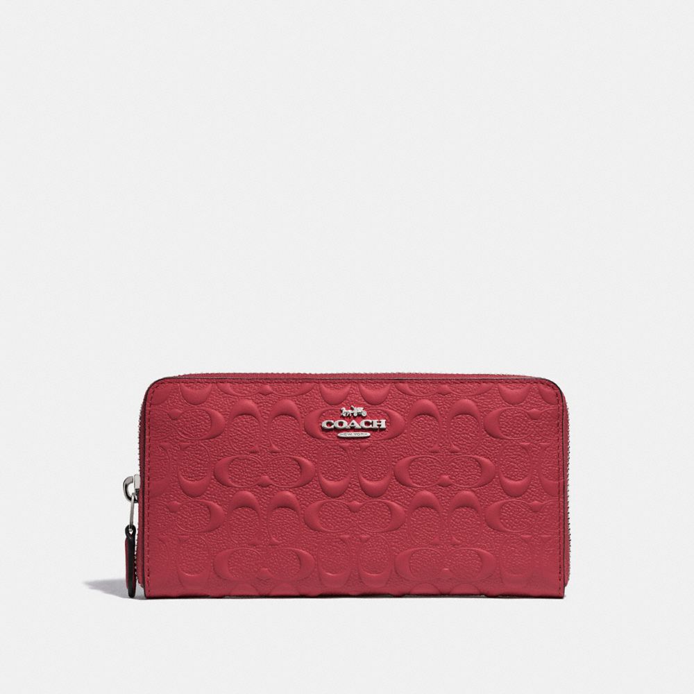 COACH F67566 - ACCORDION ZIP WALLET IN SIGNATURE LEATHER WASHED RED/SILVER