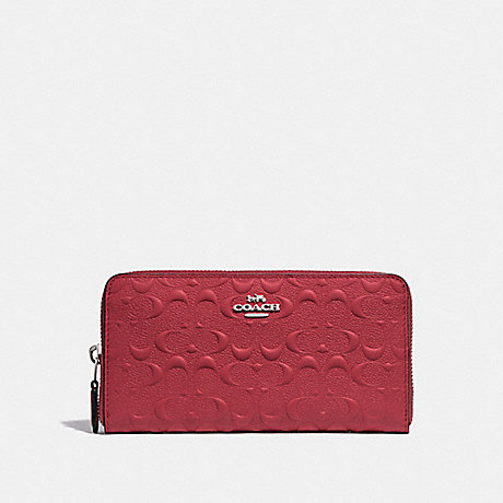 COACH F67566 ACCORDION ZIP WALLET IN SIGNATURE LEATHER WASHED RED/SILVER