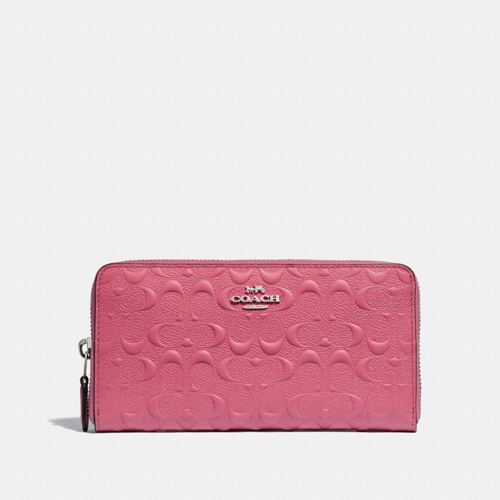 COACH ACCORDION ZIP WALLET IN SIGNATURE LEATHER - STRAWBERRY/SILVER - F67566