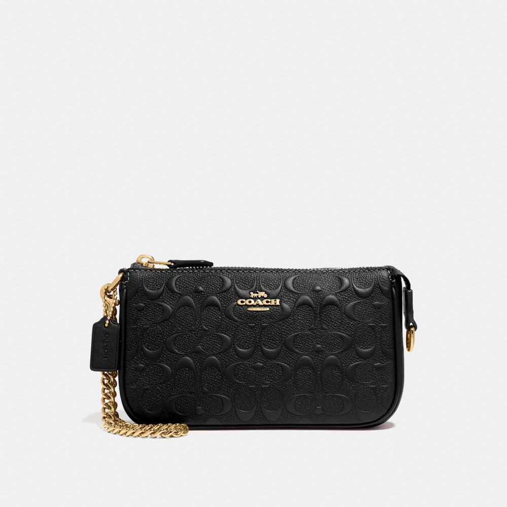 COACH LARGE WRISTLET 19 IN SIGNATURE LEATHER - BLACK/GOLD - F67567