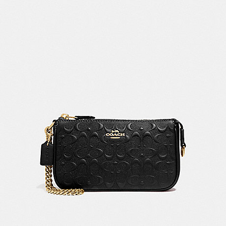 COACH F67567 LARGE WRISTLET 19 IN SIGNATURE LEATHER BLACK/GOLD