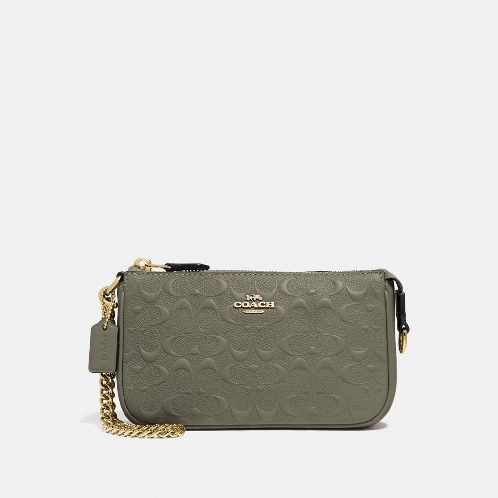 COACH F67567 - LARGE WRISTLET 19 IN SIGNATURE LEATHER MILITARY GREEN/GOLD