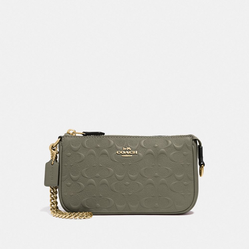 LARGE WRISTLET 19 IN SIGNATURE LEATHER - F67567 - MILITARY GREEN/GOLD