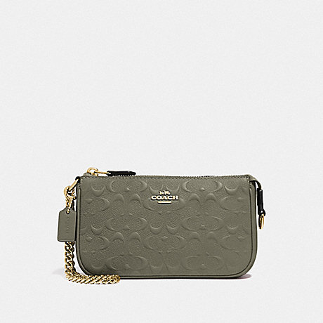 COACH LARGE WRISTLET 19 IN SIGNATURE LEATHER - MILITARY GREEN/GOLD - F67567