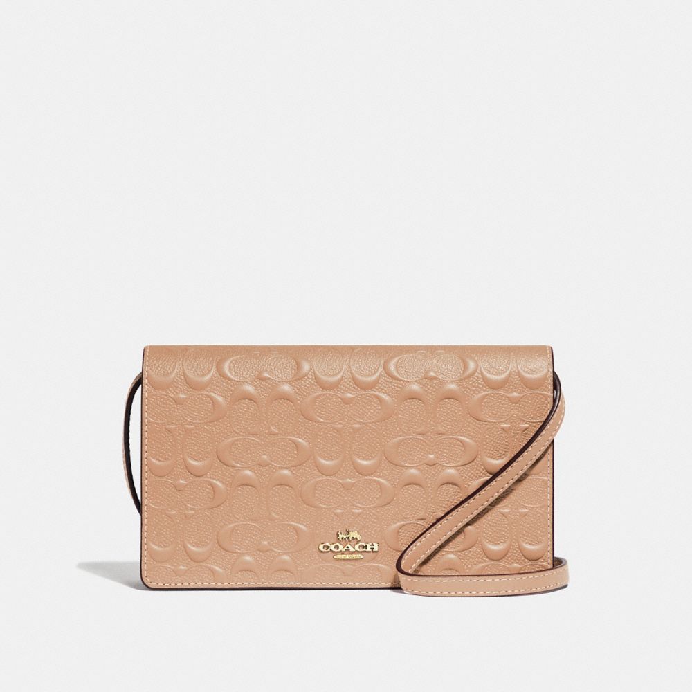 HAYDEN FOLDOVER CROSSBODY CLUTCH IN SIGNATURE LEATHER - F67568 - BEECHWOOD/IMITATION GOLD