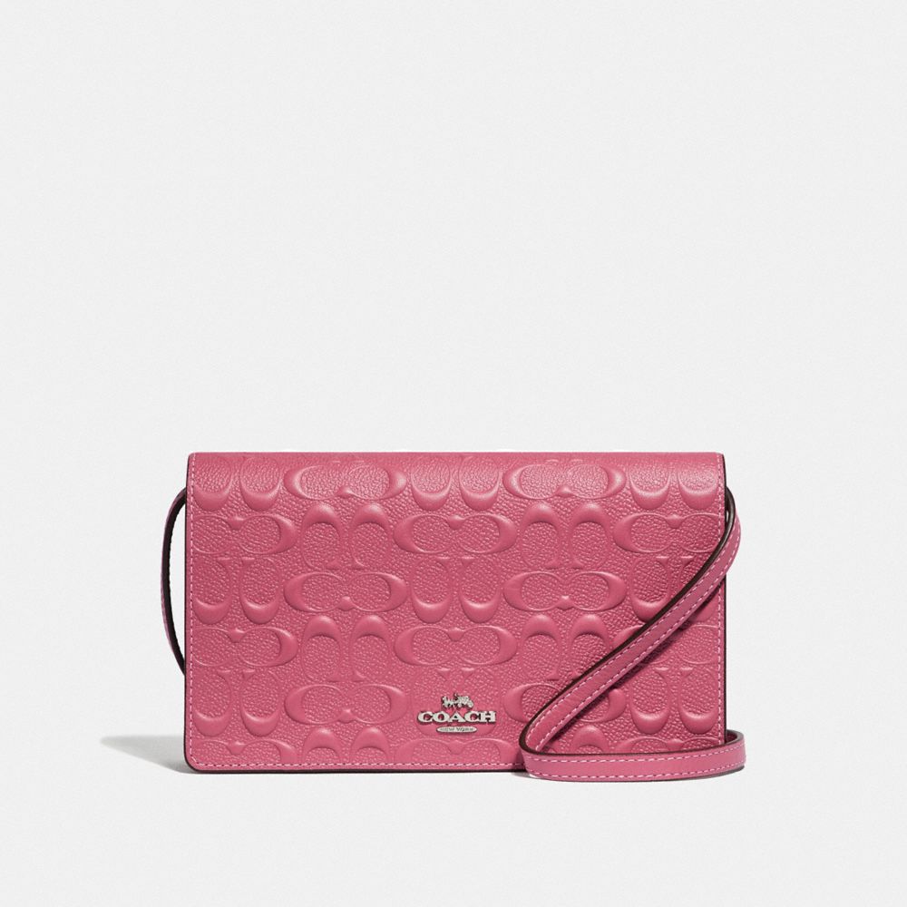 HAYDEN FOLDOVER CROSSBODY CLUTCH IN SIGNATURE LEATHER - F67568 - STRAWBERRY/SILVER