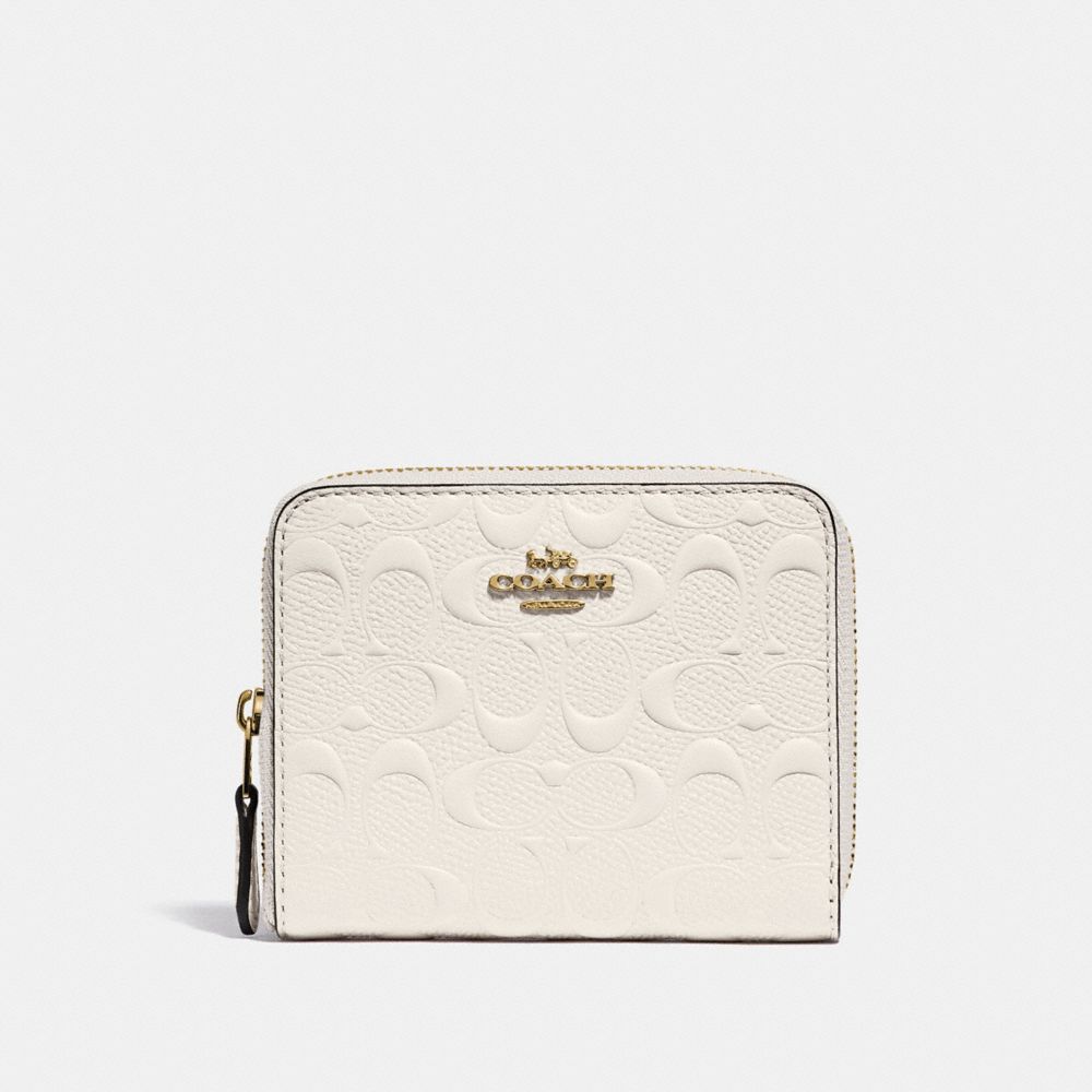 COACH SMALL ZIP AROUND WALLET IN SIGNATURE LEATHER - CHALK/GOLD - F67569