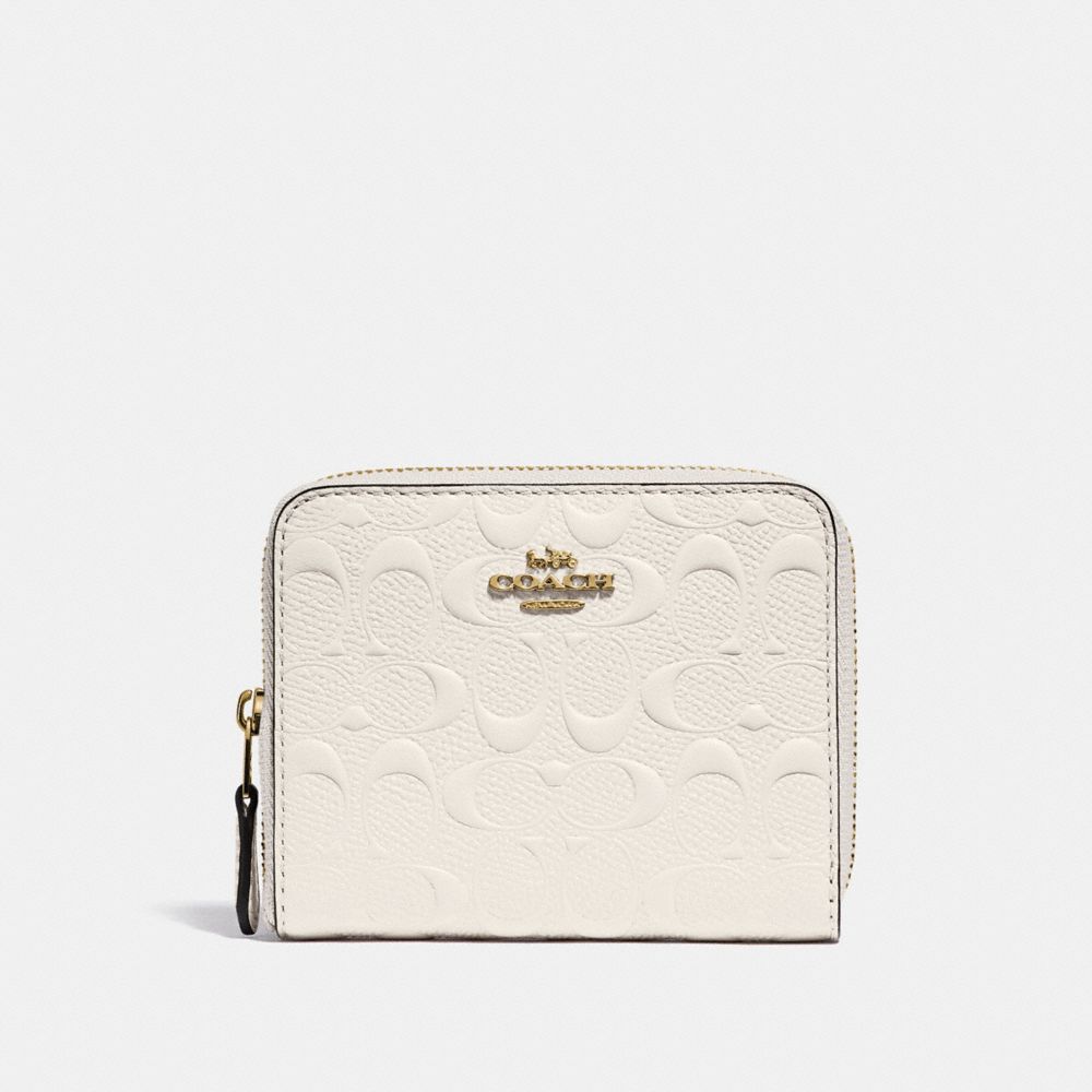 COACH F67569 SMALL ZIP AROUND WALLET IN SIGNATURE LEATHER CHALK/GOLD