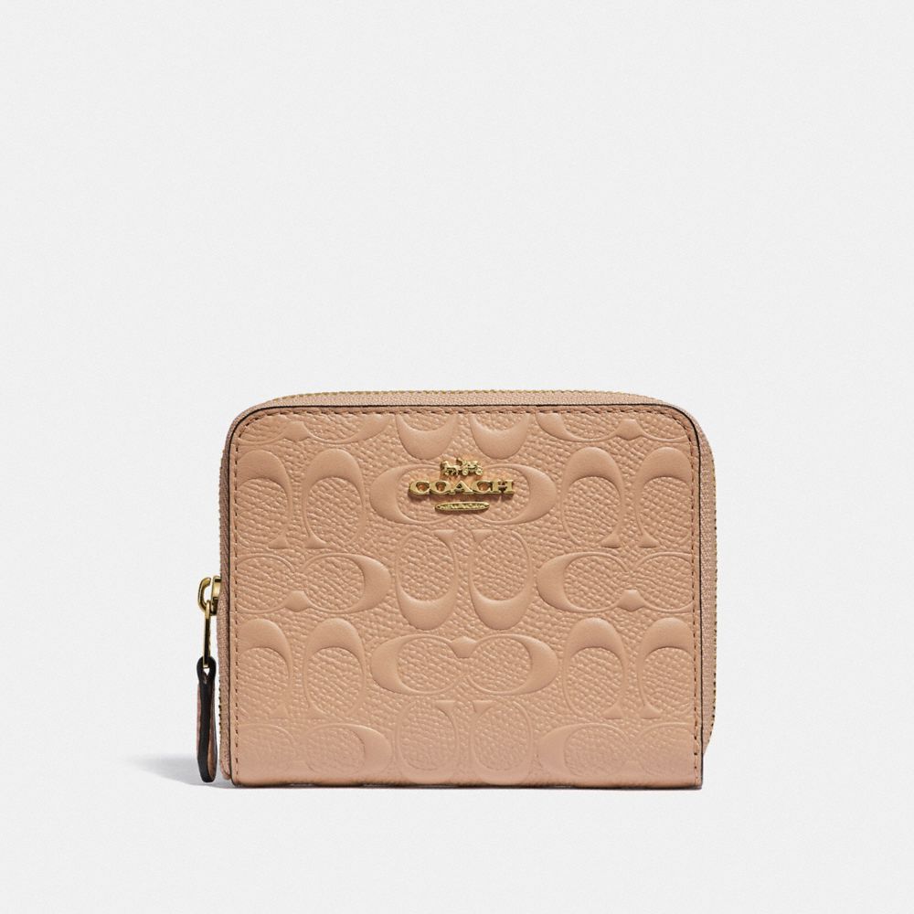 COACH F67569 - SMALL ZIP AROUND WALLET IN SIGNATURE LEATHER BEECHWOOD/IMITATION GOLD