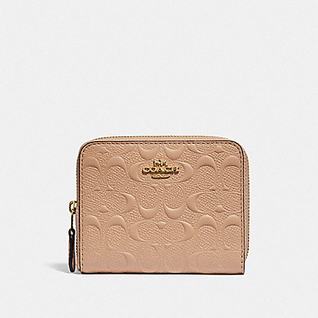 COACH F67569 SMALL ZIP AROUND WALLET IN SIGNATURE LEATHER BEECHWOOD/IMITATION-GOLD