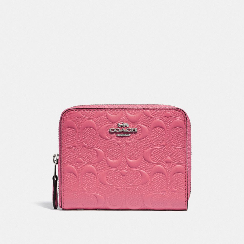 COACH SMALL ZIP AROUND WALLET IN SIGNATURE LEATHER - STRAWBERRY/SILVER - F67569