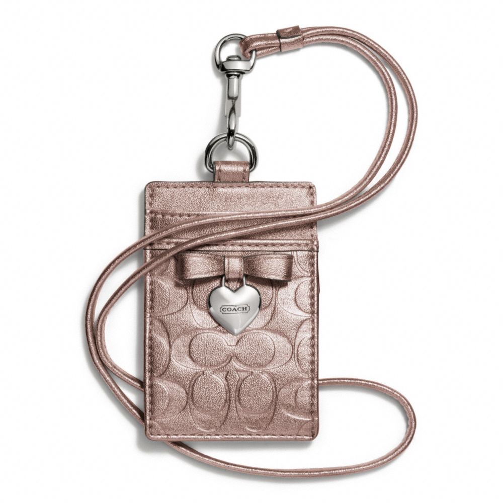 COACH f67576 EMBOSSED LIQUID GLOSS CHARM LANYARD ID SILVER/ROSEGOLD