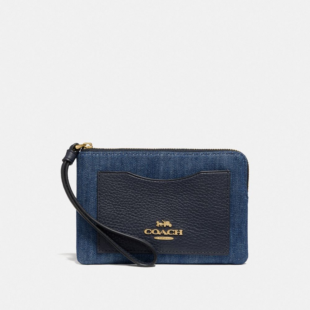 COACH CORNER ZIP WRISTLET - DENIM/LIGHT GOLD - F67579