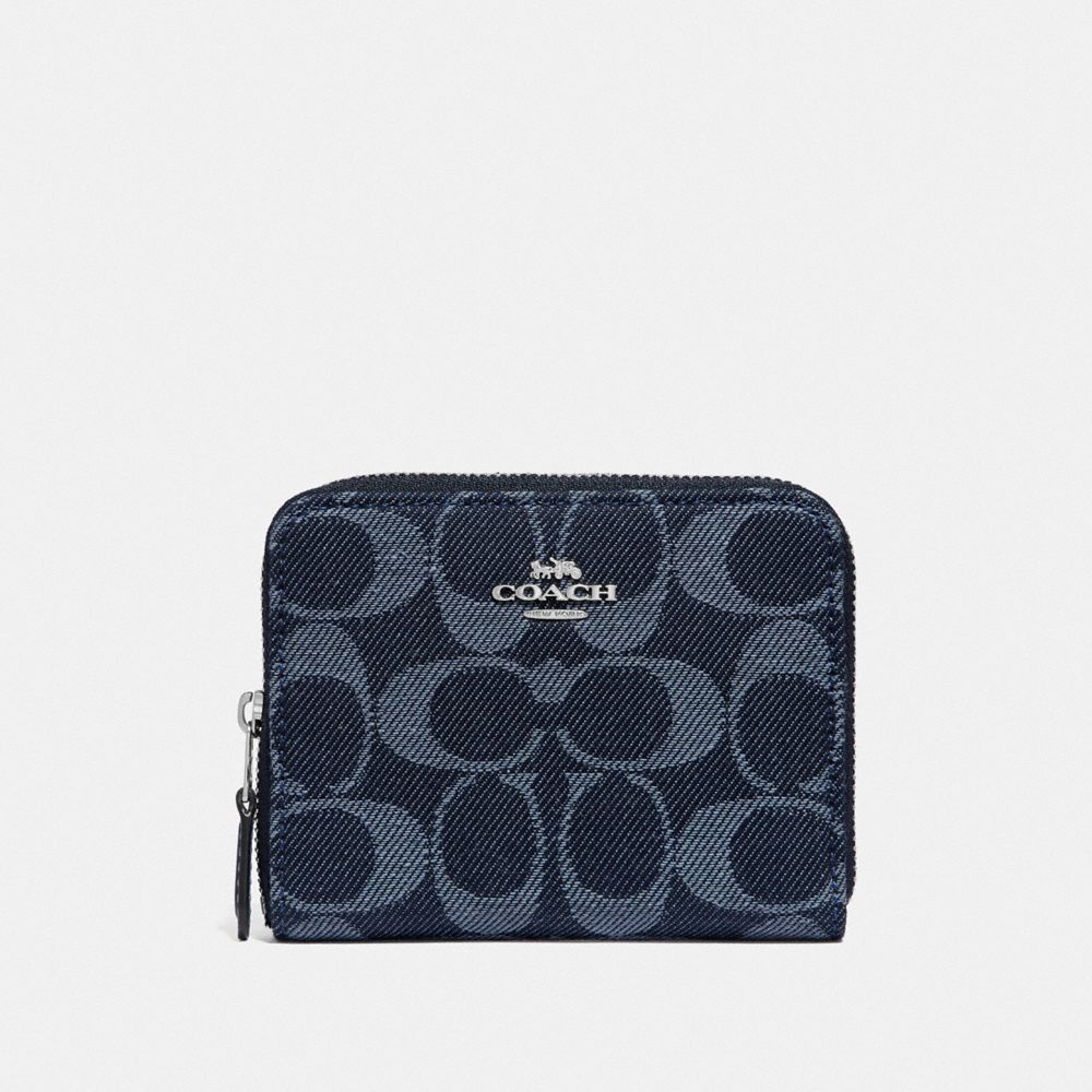 SMALL ZIP AROUND WALLET IN SIGNATURE DENIM - DENIM/SILVER - COACH F67586