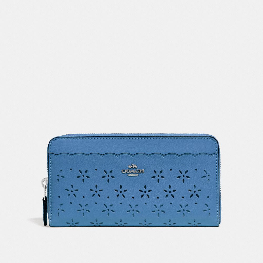 COACH F67609 - ACCORDION ZIP WALLET SKY BLUE/MIDNIGHT/SILVER