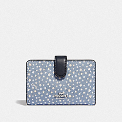 COACH F67610 Medium Corner Zip Wallet With Ditsy Star Print BLUE MULTI/SILVER