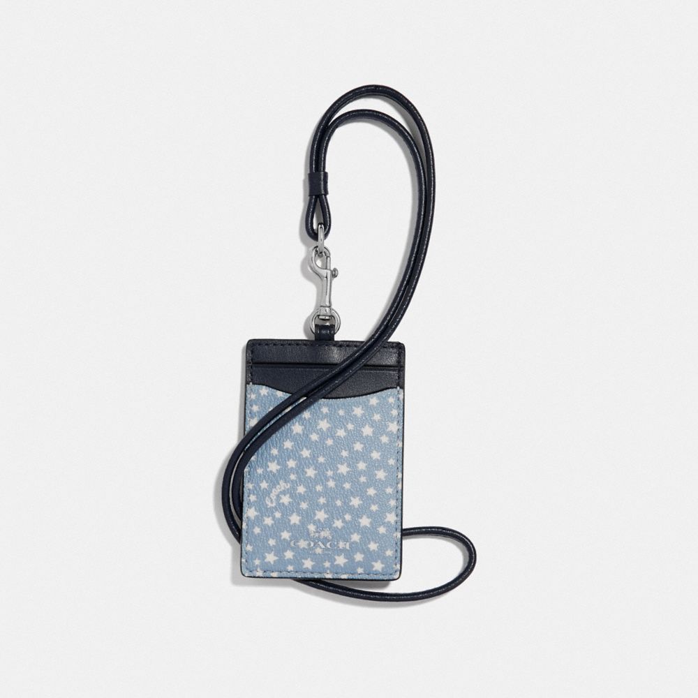 COACH F67612 ID LANYARD WITH DITSY STAR PRINT BLUE MULTI/SILVER