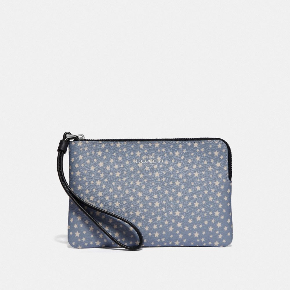 CORNER ZIP WRISTLET WITH DITSY STAR PRINT - BLUE MULTI/SILVER - COACH F67613