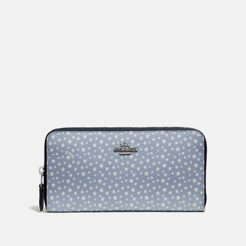 COACH F67614 ACCORDION ZIP WALLET WITH DITSY STAR PRINT BLUE MULTI/SILVER