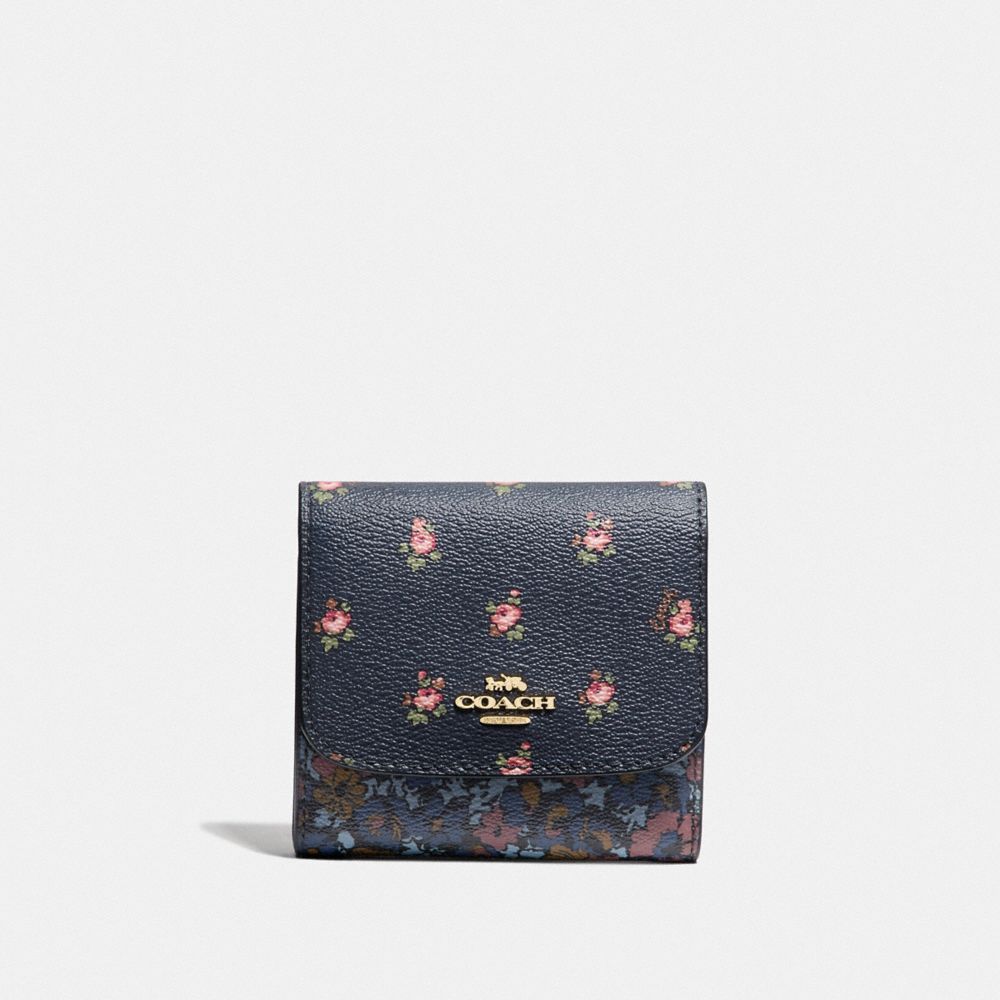 SMALL WALLET WITH FLORAL DITSY PRINT - MIDNIGHT MULTI/GOLD - COACH F67618