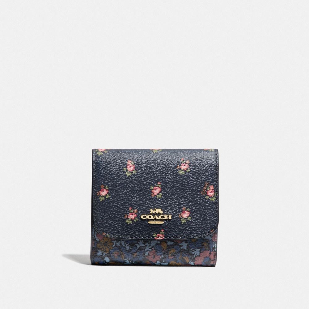 COACH F67618 Small Wallet With Floral Ditsy Print MIDNIGHT MULTI/GOLD