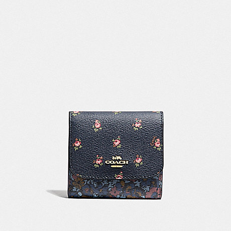 COACH SMALL WALLET WITH FLORAL DITSY PRINT - MIDNIGHT MULTI/GOLD - F67618