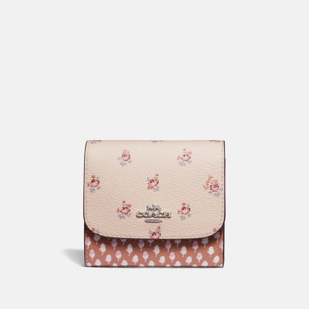 SMALL WALLET WITH FLORAL DITSY PRINT - LIGHT PINK MULTI/SILVER - COACH F67618