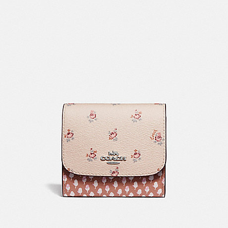 COACH F67618 SMALL WALLET WITH FLORAL DITSY PRINT LIGHT PINK MULTI/SILVER