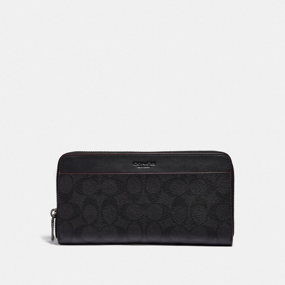 TRAVEL WALLET IN SIGNATURE CANVAS - BLACK/BLACK/OXBLOOD - COACH F67623