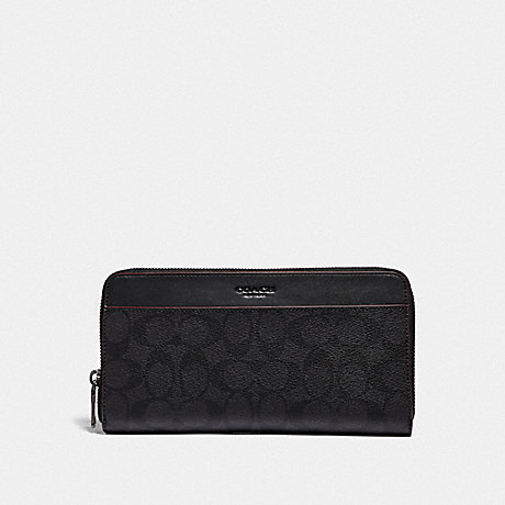 COACH F67623 TRAVEL WALLET IN SIGNATURE CANVAS BLACK/BLACK/OXBLOOD