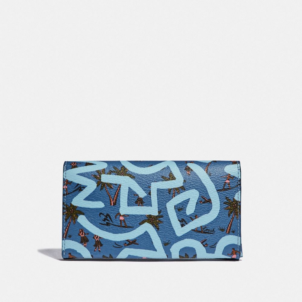 COACH F67627 KEITH HARING UNIVERSAL PHONE CASE WITH HULA DANCE PRINT SKY BLUE MULTI/BLACK ANTIQUE NICKEL