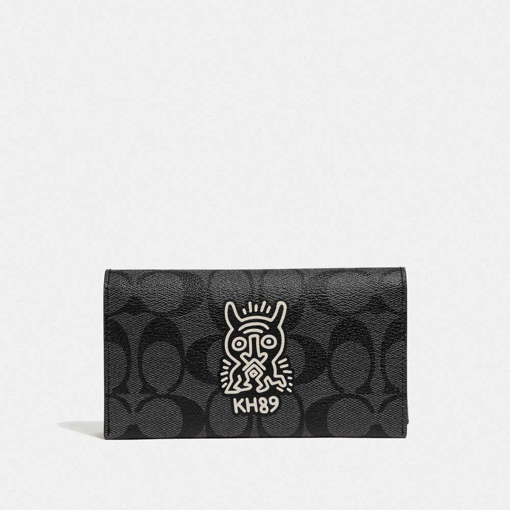 COACH F67628 KEITH HARING UNIVERSAL PHONE CASE IN SIGNATURE CANVAS WITH MOTIF CHARCOAL/BLACK/BLACK-ANTIQUE-NICKEL