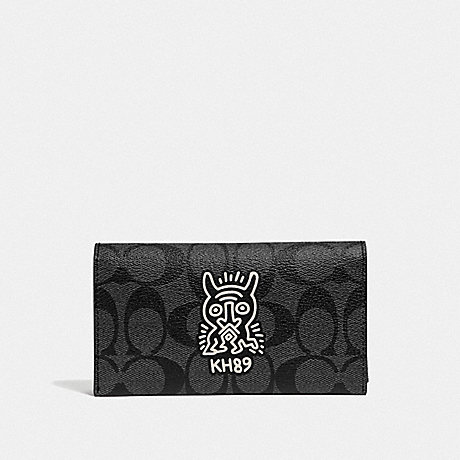 COACH F67628 KEITH HARING UNIVERSAL PHONE CASE IN SIGNATURE CANVAS WITH MOTIF CHARCOAL/BLACK/BLACK ANTIQUE NICKEL