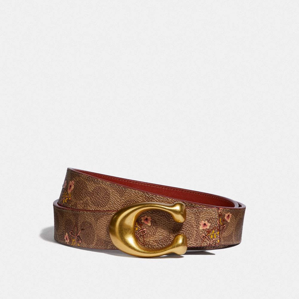 COACH SIGNATURE BUCKLE BELT WITH FLORAL PRINT, 32MM - B4/TAN RUST - F67707