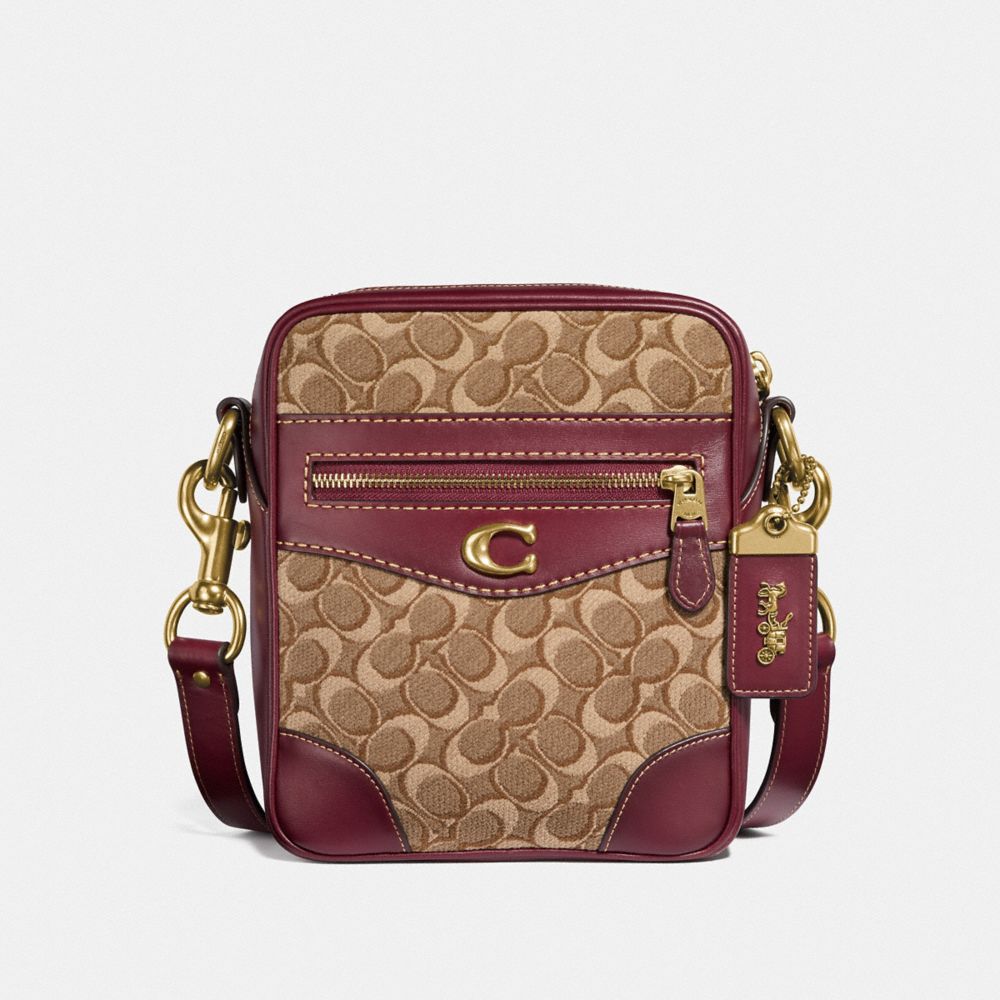 MAX CROSSBODY 18 IN SIGNATURE JACQUARD - OL/KHAKI/SCARLET - COACH F67733