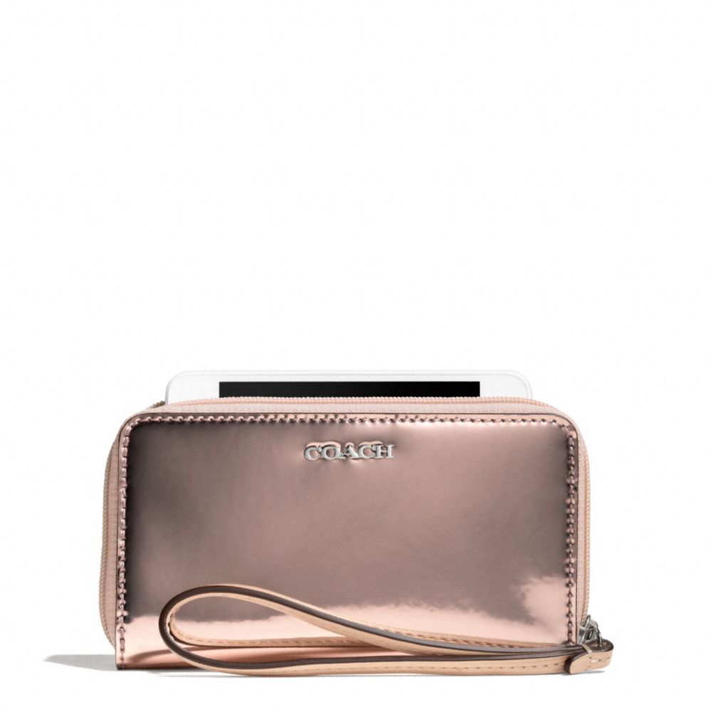 COACH F67736 Mirror Metallic Leather East/west Universal Case SILVER/ROSE GOLD