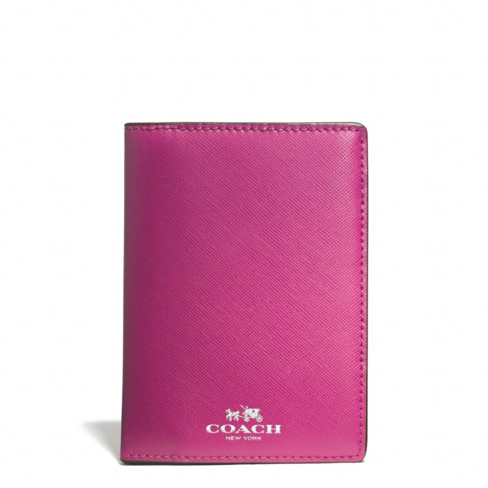 COACH DARCY LEATHER PASSPORT CASE - SILVER/RASPBERRY - f67737