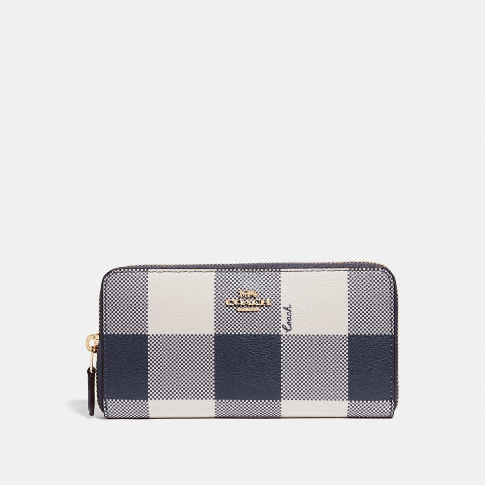 ACCORDION ZIP WALLET WITH BUFFALO PLAID PRINT - MIDNIGHT/LIGHT GOLD - COACH F67933