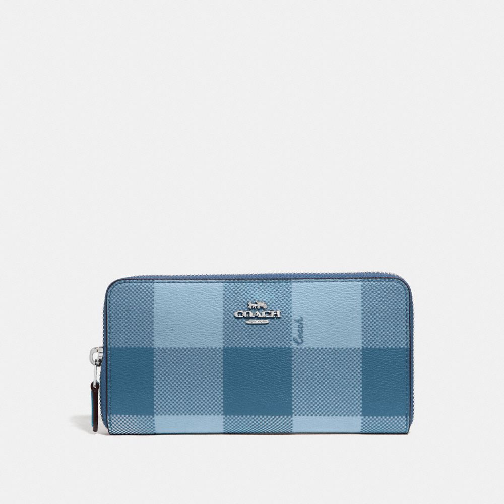 ACCORDION ZIP WALLET WITH BUFFALO PLAID PRINT - CORNFLOWER/SILVER - COACH F67933