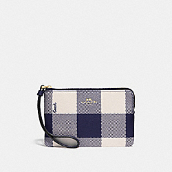 CORNER ZIP WRISTLET WITH BUFFALO PLAID PRINT - MIDNIGHT/LIGHT GOLD - COACH F67934