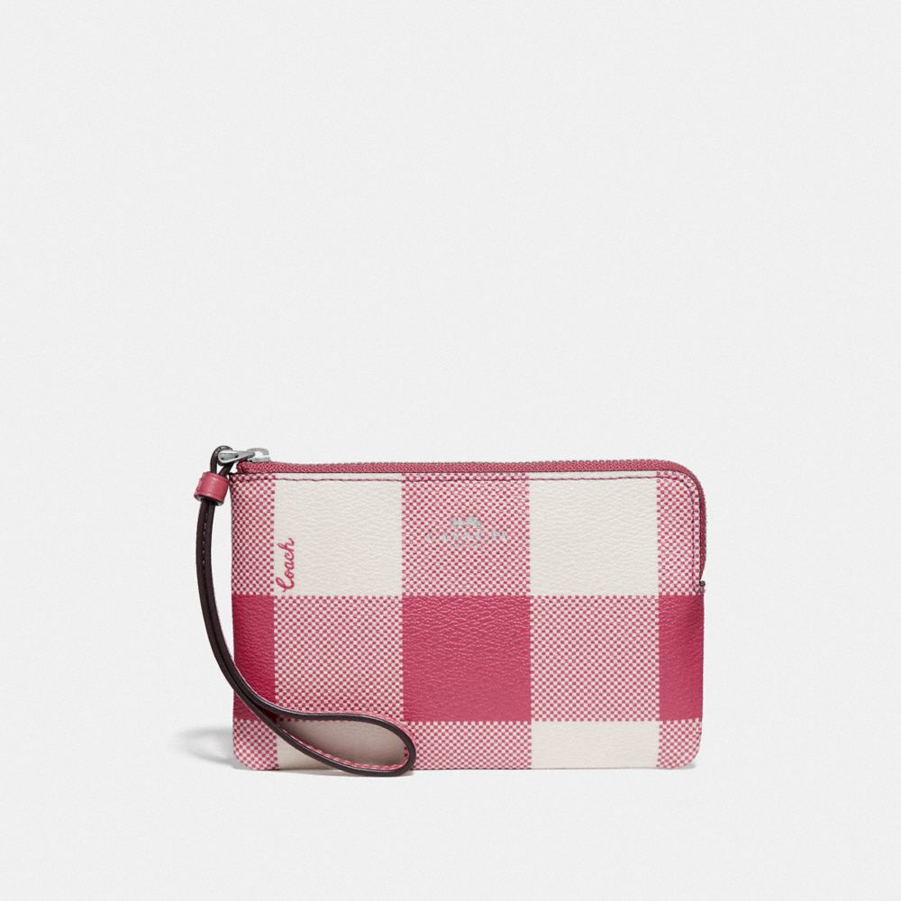 CORNER ZIP WRISTLET WITH BUFFALO PLAID PRINT - F67934 - STRAWBERRY/SILVER