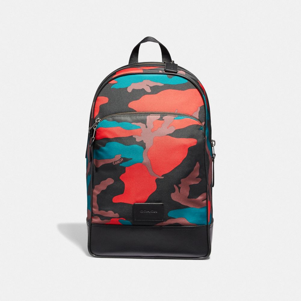 SLIM BACKPACK WITH CAMO PRINT - RED MULTI/BLACK ANTIQUE NICKEL - COACH F67945
