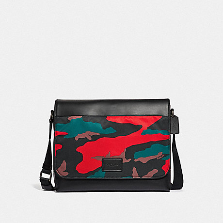 COACH F67946 MESSENGER WITH CAMO PRINT RED MULTI/BLACK ANTIQUE NICKEL