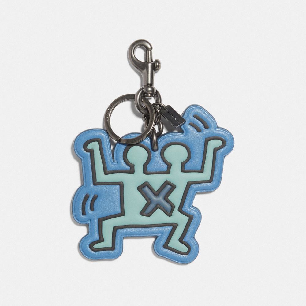 COACH F67955 KEITH HARING DOUBLE HUMAN BAG CHARM DENIM-MULTI/BLACK-ANTIQUE-NICKEL