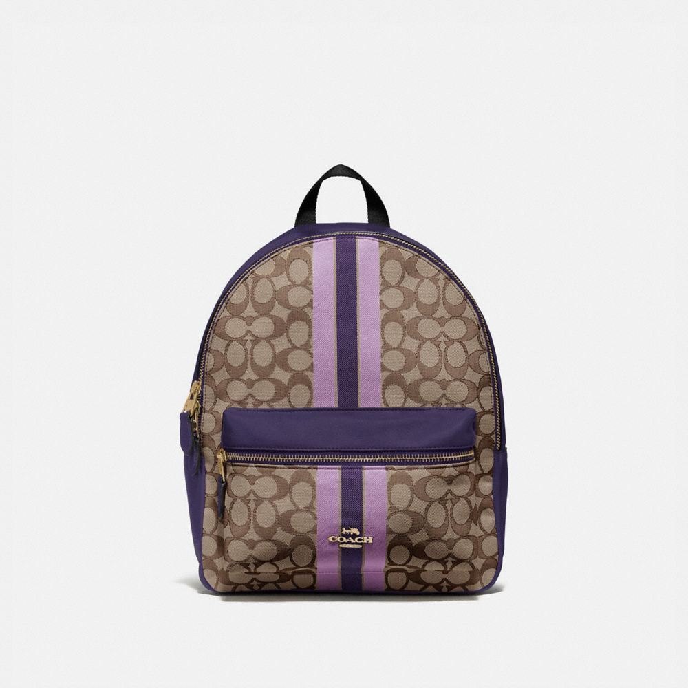 COACH F68034 MEDIUM CHARLIE BACKPACK IN SIGNATURE JACQUARD WITH STRIPE IM/PURPLE-MULTI