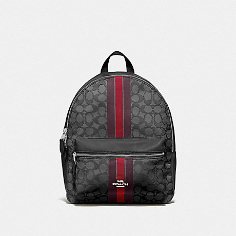 COACH MEDIUM CHARLIE BACKPACK IN SIGNATURE JACQUARD WITH STRIPE - RED MULTI/SILVER - F68034