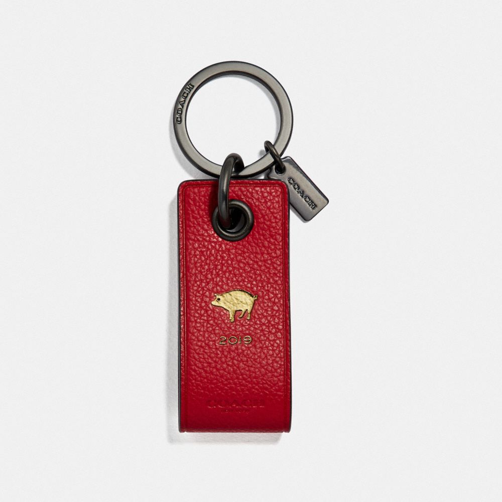 COACH F68035 LUNAR NEW YEAR 8GB KEY FOB TRUE RED/BLACK ANTIQUE NICKEL