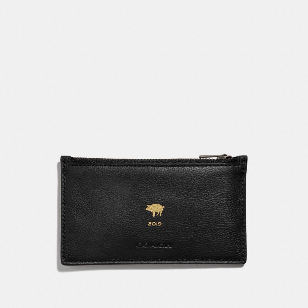 LUNAR NEW YEAR ZIP CARD CASE - F68040 - BLACK/BLACK ANTIQUE NICKEL