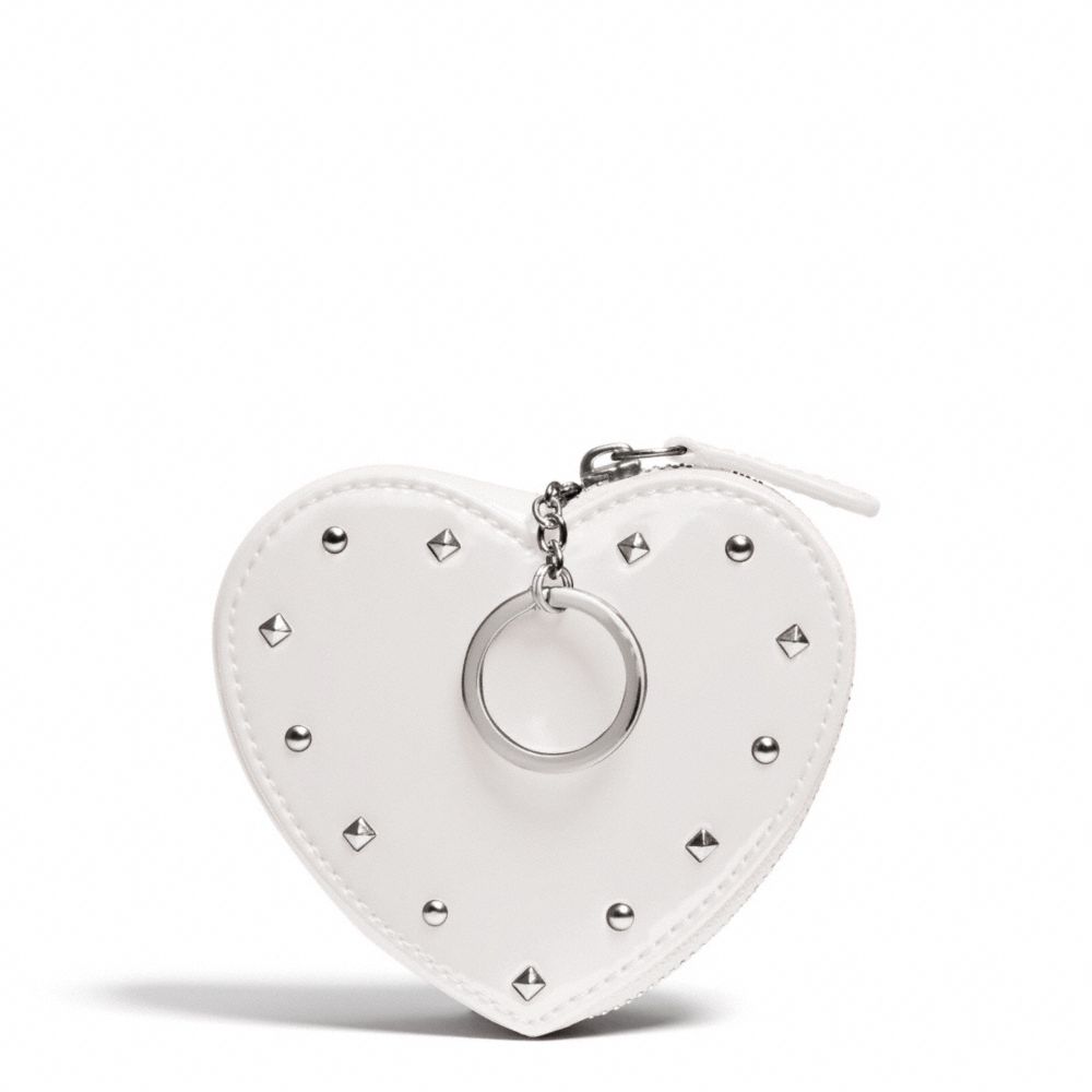 COACH F68068 Studded Liquid Gloss Heart Coin Purse SILVER/IVORY