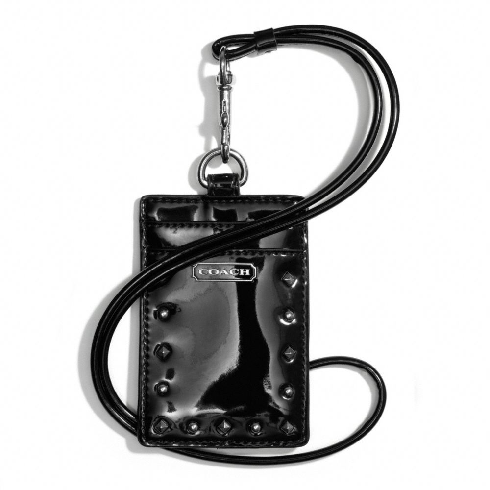 STUDDED LIQUID GLOSS LANYARD ID CASE - f68072 - SILVER/BLACK